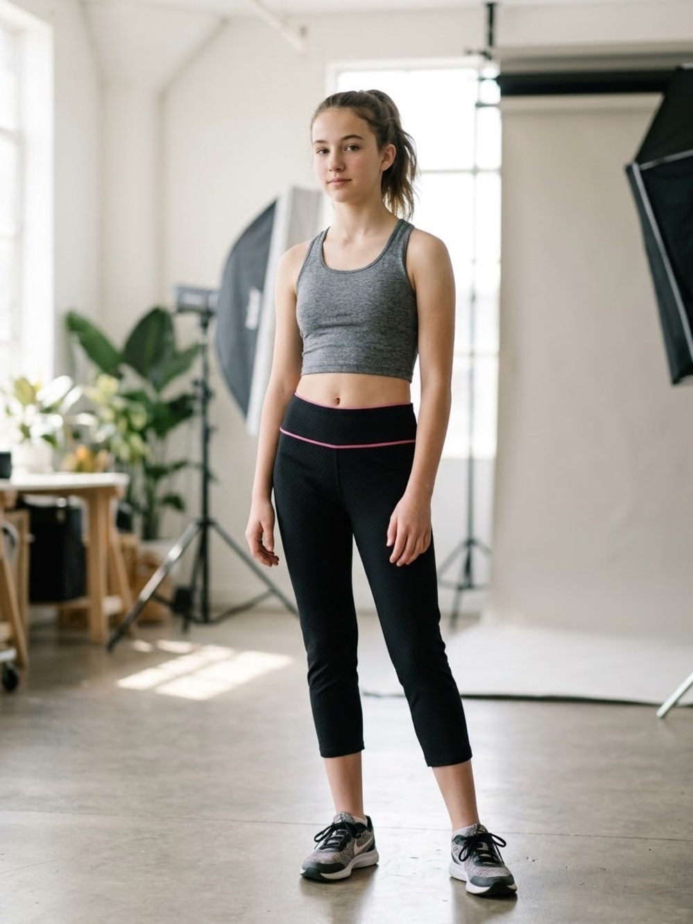 Kirkland Signature Black Capri Leggings with Pink Trim